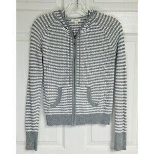 Caslon Full Zip Hoodie Sweatshirt Women's XS White Gray Stripe Sheer Cotton